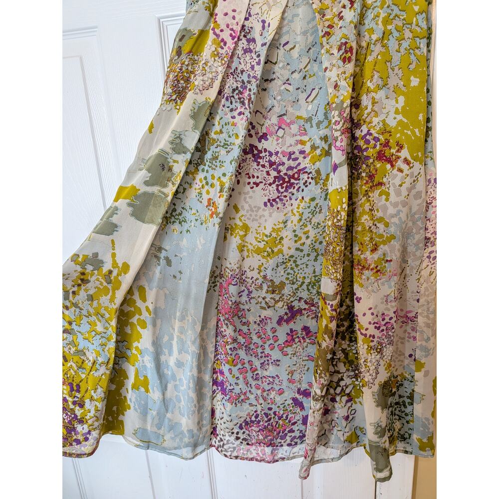 Kate Sylvester 100% Silk Abstract Floral Tie-Front Midi Dress Size Small Luxury - Picture 4 of 12